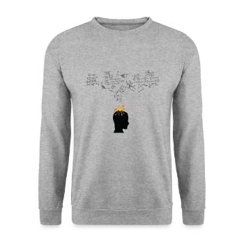 Schlauer Kopf Vulkanausbruch mit Formeln - Unisex Pullover - Weißgrau meliert - Vorne - Alina (178cm) & Michal (187cm)