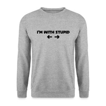 i m with stupid - Unisex Pullover - Weißgrau meliert - Vorne - Alina (178cm) & Michal (187cm)