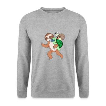 Turtle snail and sloth - Unisex Sweatshirt - salt & pepper - Front - Alina (178cm) & Michal (187cm)