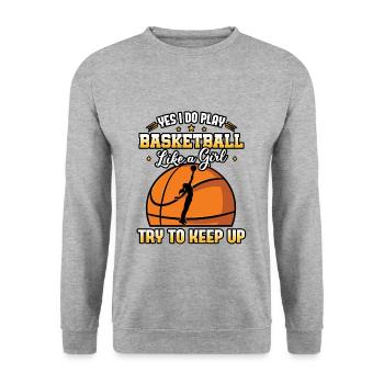 Oui je joue au basket comme une fille - Sweat-shirt Unisexe - gris chiné - Devant - Alina (178cm) & Michal (187cm)