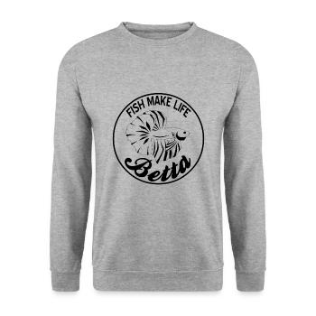 Kampffisch Fisch Aquaristik - Unisex Pullover - Weißgrau meliert - Vorne - Alina (178cm) & Michal (187cm)