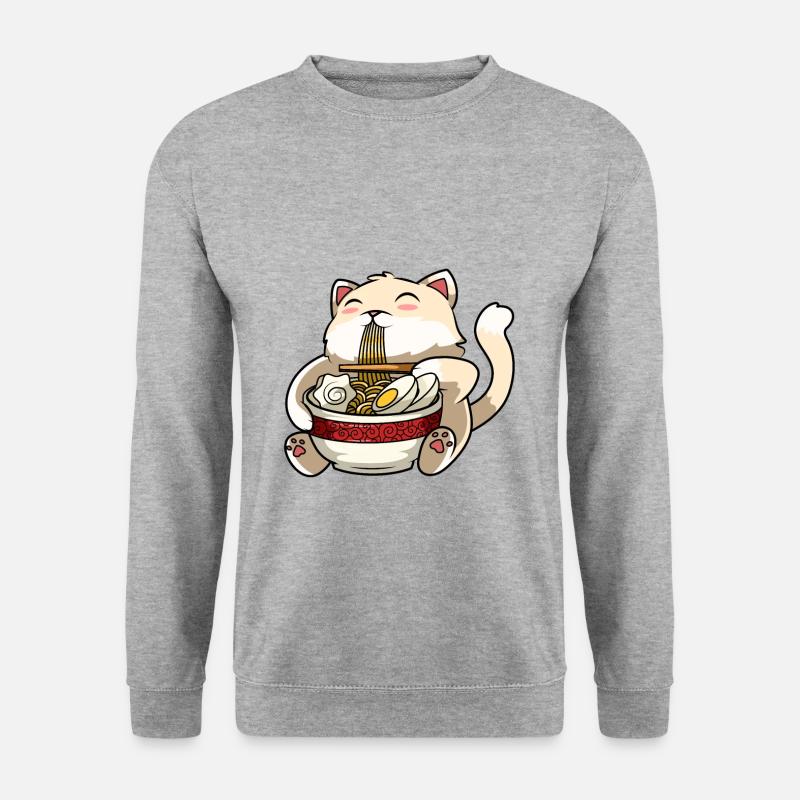 Ramen Katze - Unisex Pullover - Weißgrau meliert
