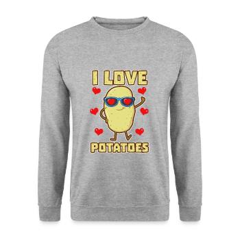 I Love Potatoes - Unisex Pullover - Weißgrau meliert - Vorne - Alina (178cm) & Michal (187cm)