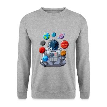 Astronaut Planet Jongleur - Unisex Pullover - Weißgrau meliert - Vorne - Alina (178cm) & Michal (187cm)
