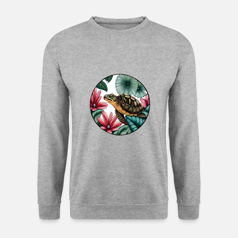Schildkröte mit tropischen Pflanzen - Unisex Pullover - Weißgrau meliert
