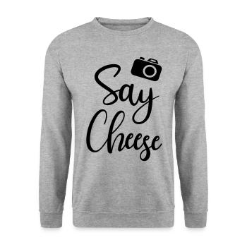 Say cheese Fotograf Fotoshooting fotografieren - Unisex Pullover - Weißgrau meliert - Vorne - Alina (178cm) & Michal (187cm)