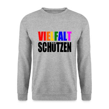vielfalt schützen - Unisex Pullover - Weißgrau meliert - Vorne - Alina (178cm) & Michal (187cm)