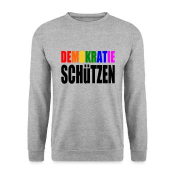 demokratie schützen - Unisex Pullover - Weißgrau meliert - Vorne - Alina (178cm) & Michal (187cm)