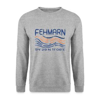 Fehmarn GPS Koordinaten Ostsee Insel Meer - Unisex Pullover - Weißgrau meliert - Vorne - Alina (178cm) & Michal (187cm)