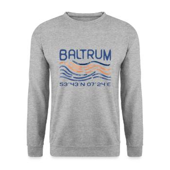 Baltrum GPS Koordinaten Nordsee Insel Meer - Unisex Pullover - Weißgrau meliert - Vorne - Alina (178cm) & Michal (187cm)
