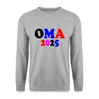Oma 2025 - Unisex Pullover - Weißgrau meliert - Vorne - Alina (178cm) & Michal (187cm)