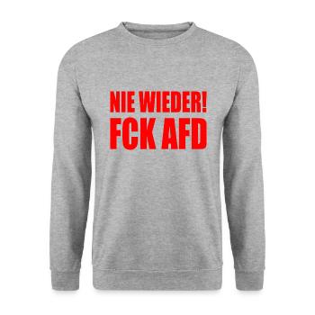 Nie wieder fuck afd - Unisex Pullover - Weißgrau meliert - Vorne - Alina (178cm) & Michal (187cm)