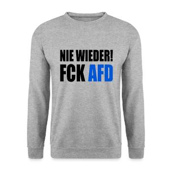 Fuck afd - Nie wieder ist jetzt - Unisex Pullover - Weißgrau meliert - Vorne - Alina (178cm) & Michal (187cm)