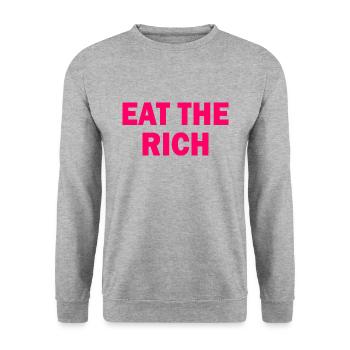 Eat the rich - Unisex Pullover - Weißgrau meliert - Vorne - Alina (178cm) & Michal (187cm)