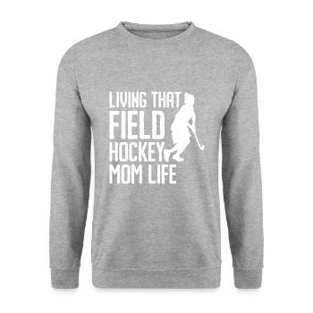 Retro Hockey - Feldhockey Mama - Unisex Pullover - Weißgrau meliert - Vorne - Alina (178cm) & Michal (187cm)