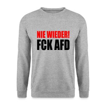 Nie wieder fuck afd - Unisex Pullover - Weißgrau meliert - Vorne - Alina (178cm) & Michal (187cm)