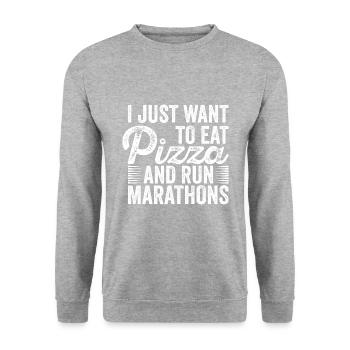 Pizza Und Marathon Läufer Laufen - Unisex Pullover - Weißgrau meliert - Vorne - Alina (178cm) & Michal (187cm)