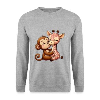 Cuddling Monkey And Giraffe In Love - Unisex Sweatshirt - salt & pepper - Front - Alina (178cm) & Michal (187cm)