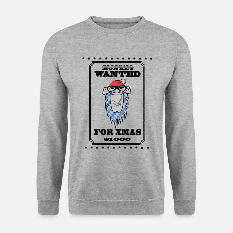 Bavarian Monkey Wanted for Xmas - Unisex Pullover - Weißgrau meliert