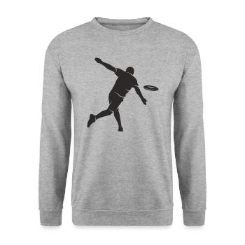 Discgolf Spieler Silhouette Disc Golf Discgolfer - Unisex Pullover - Weißgrau meliert - Vorne - Alina (178cm) & Michal (187cm)