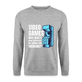 Videospielautomat Arcade Retro Video Games - Unisex Pullover - Weißgrau meliert - Vorne - Alina (178cm) & Michal (187cm)