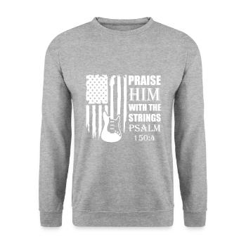 Lobe Ihn Mit Den Saiten Christliche Kirchenmusik - Unisex Pullover - Weißgrau meliert - Vorne - Alina (178cm) & Michal (187cm)