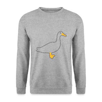 Stylische Ente „Ente Ente Ente Ente“ - Unisex Pullover - Weißgrau meliert - Vorne - Alina (178cm) & Michal (187cm)