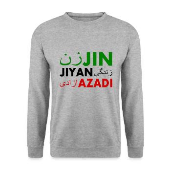 Jin jiyan azadi زن زندگی آزادی - Sweat-shirt Unisexe - gris chiné - Devant - Alina (178cm) & Michal (187cm)