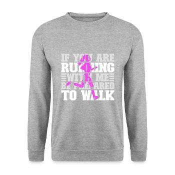 Langsam Laufen Joggen - Slow Runner - Unisex Pullover - Weißgrau meliert - Vorne - Alina (178cm) & Michal (187cm)