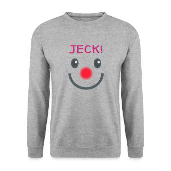 Jeck mit Ausrufezeichen - Unisex Pullover - Weißgrau meliert - Vorne - Alina (178cm) & Michal (187cm)