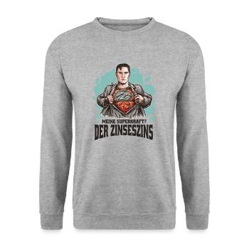 Super-héros - Superpouvoir Intérêt composé - Mindset - Argent - Sweat-shirt Unisexe - gris chiné - Devant - Alina (178cm) & Michal (187cm)