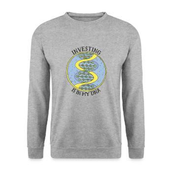 Investieren ist in meiner DNA - Geld - Unisex Pullover - Weißgrau meliert - Vorne - Alina (178cm) & Michal (187cm)