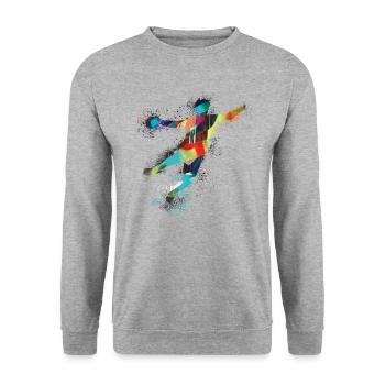 Handball, handballer, Beachhandball,Graffiti,bunt - Unisex Pullover - Weißgrau meliert - Vorne - Alina (178cm) & Michal (187cm)