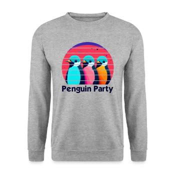 Lustige Antarktis - Bunte Pinguin Party Im Freien - Unisex Pullover - Weißgrau meliert - Vorne - Alina (178cm) & Michal (187cm)