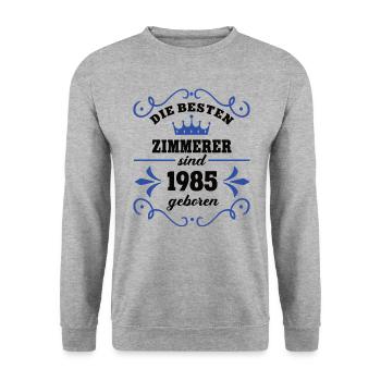 Zimmerer Geburtstag Jahrgang 1985 Kollege Zimmerei - Unisex Pullover - Weißgrau meliert - Vorne - Alina (178cm) & Michal (187cm)