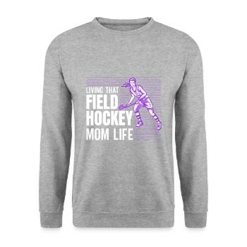 Retro Hockey - Feldhockey Mama - Unisex Pullover - Weißgrau meliert - Vorne - Alina (178cm) & Michal (187cm)