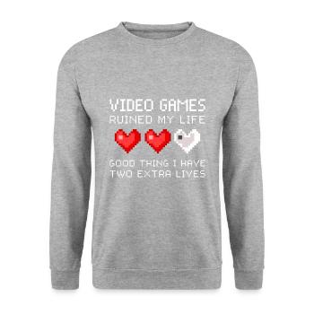 Videospiele haben mein Leben ruiniert Video Games - Unisex Pullover - Weißgrau meliert - Vorne - Alina (178cm) & Michal (187cm)
