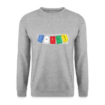 OM MA NI PADME HUM - Prayer Flags 3 - Unisex Pullover - Weißgrau meliert - Vorne - Alina (178cm) & Michal (187cm)