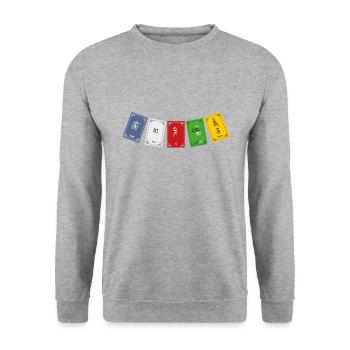 OM MA NI PADME HUM - Prayer Flags 1 - Unisex Pullover - Weißgrau meliert - Vorne - Alina (178cm) & Michal (187cm)