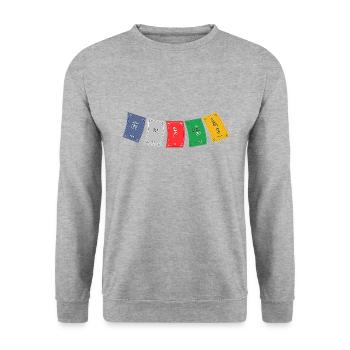 OM MA NI PADME HUM - Prayer Flags 5 - Unisex Pullover - Weißgrau meliert - Vorne - Alina (178cm) & Michal (187cm)