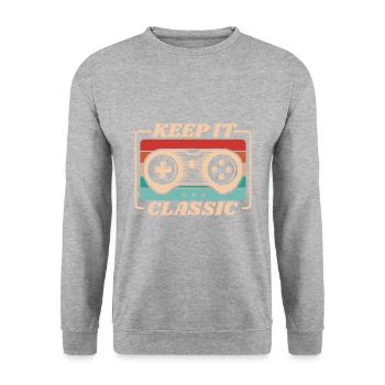 Retro Zocker Sprüche Gaming Geschenk - Unisex Pullover - Weißgrau meliert - Vorne - Alina (178cm) & Michal (187cm)