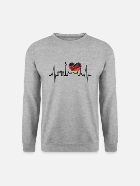 Berlin Herzschlag Berliner Skyline Geschenk Fan - Unisex Pullover - Weißgrau meliert