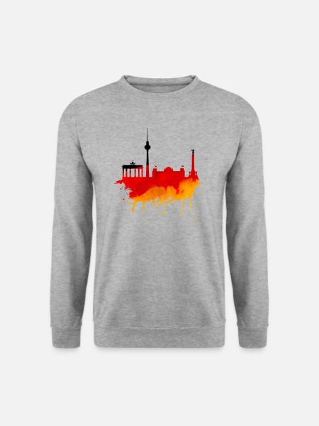 Berlin Skyline Deutschland Flagge Deutsche Fahne - Unisex Pullover - Weißgrau meliert