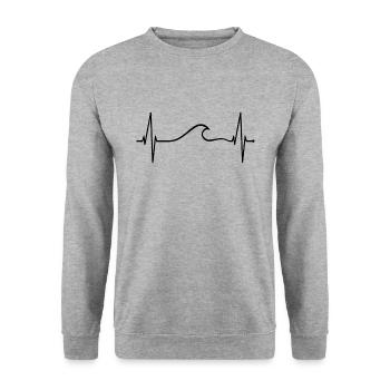 Surfer Herzschlag Welle Surf Puls Herz Für Surfing - Unisex Pullover - Weißgrau meliert - Vorne - Alina (178cm) & Michal (187cm)