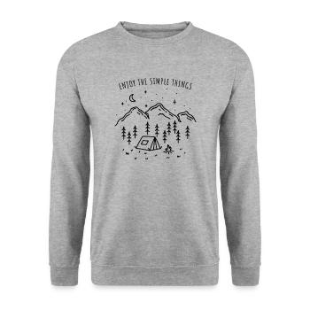 Enjoy The Simple Things Camping Minimalist Camper - Unisex Pullover - Weißgrau meliert - Vorne - Alina (178cm) & Michal (187cm)