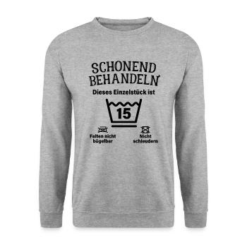 Schonend Behandeln 15. Geburtstag Einzelstück 15 - Unisex Pullover - Weißgrau meliert - Vorne - Alina (178cm) & Michal (187cm)