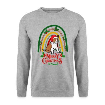 Süßer Basenji Weihnachten Hund - Unisex Pullover - Weißgrau meliert - Vorne - Alina (178cm) & Michal (187cm)