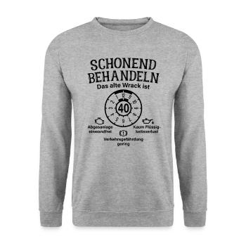 Schonend Behandeln 40. Geburtstag Altes Wrack 40 - Unisex Pullover - Weißgrau meliert - Vorne - Alina (178cm) & Michal (187cm)