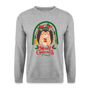 Christmas Hedgehog wishes Merry Christmas - Unisex Sweatshirt - salt & pepper - Front - Alina (178cm) & Michal (187cm)