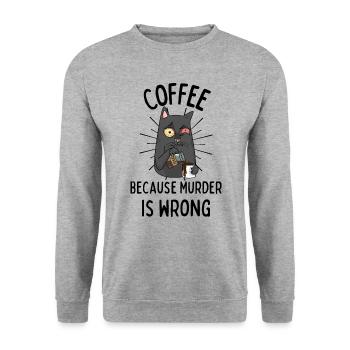 Coffee Cat funny saying Coffee Murder wrong - Unisex Sweatshirt - salt & pepper - Front - Alina (178cm) & Michal (187cm)
